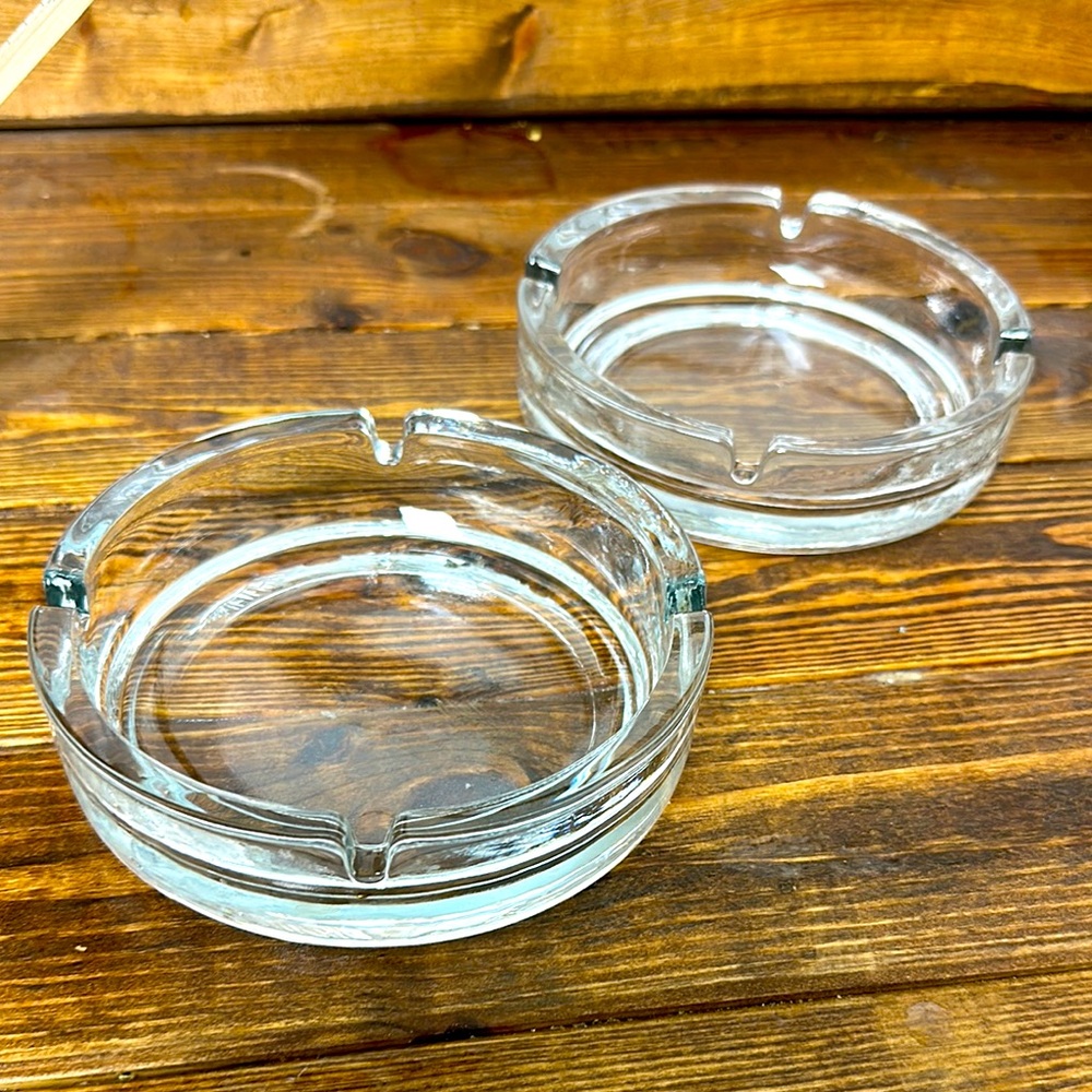 Vintage RIG Indonesia Clear Glass Ashtray Set (2)‎ mid century 1960’s - 1970’s